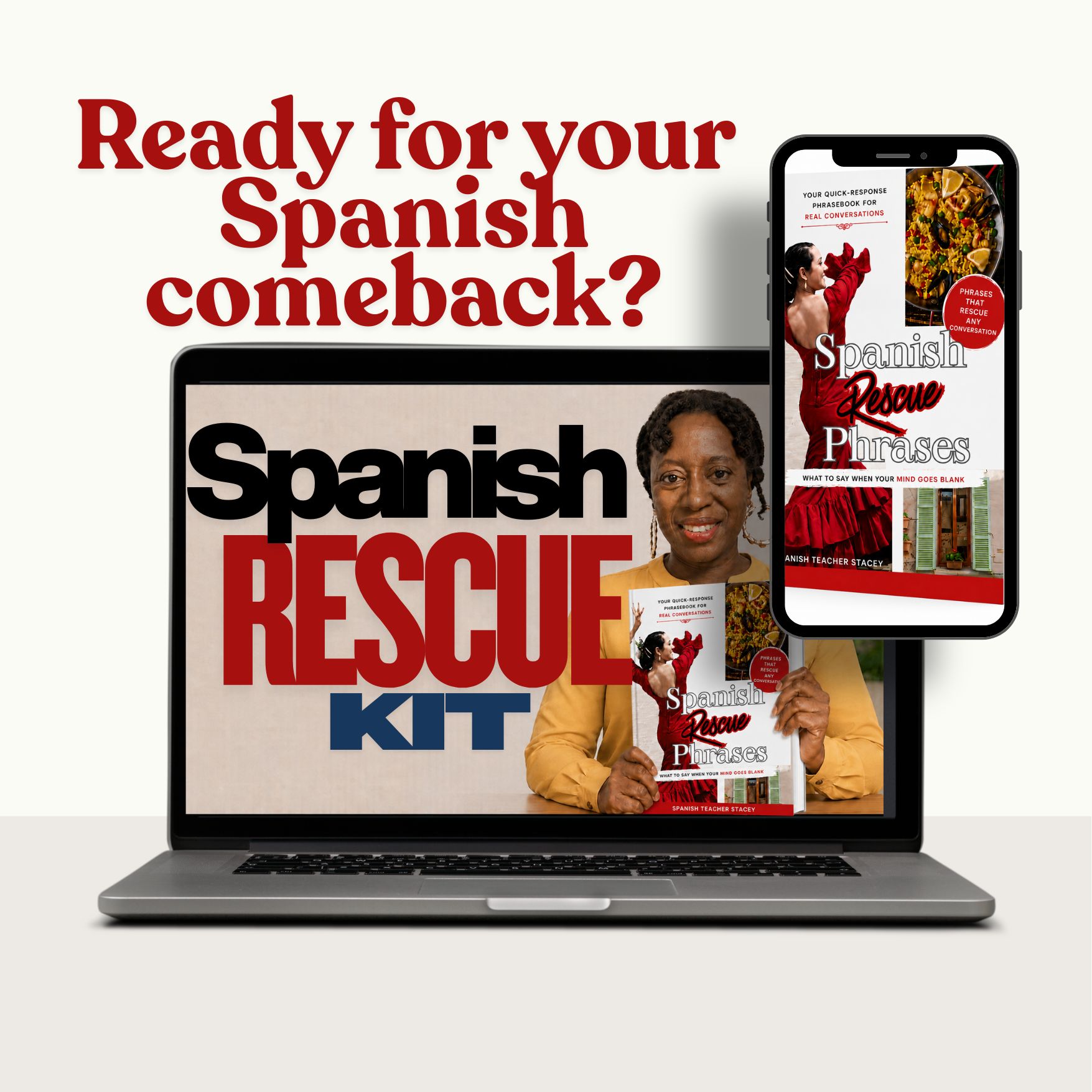 Spanish Rescue Kit shown on laptop and phone mockups